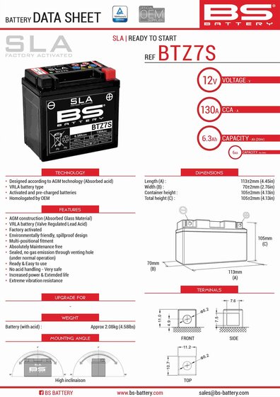 MONGOOSE 90 (2002 - 2016) btz7s sla battery | BS BATTERY