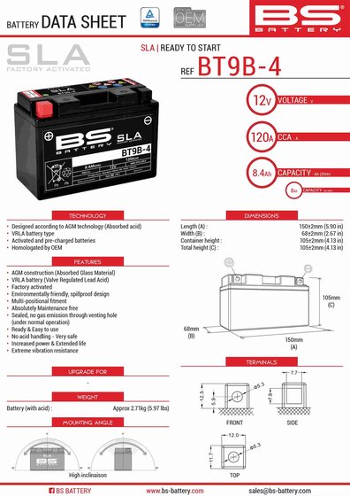 PEOPLE 125 (2019 - 2022) bt9b-4 sla 12v 120 a akumuliatorius | BS BATTERY