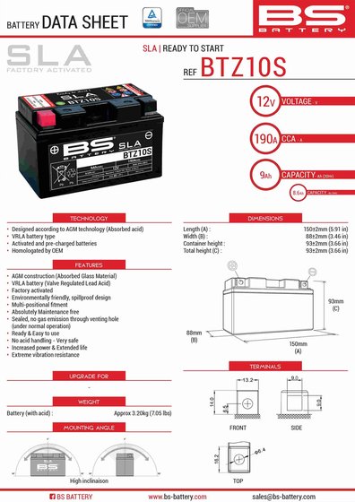 PEOPLE S 200 (2007 - 2016) btz10s sla akumuliatorius | BS BATTERY